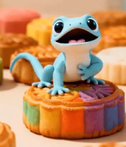 卡通蜥蜴与多彩月饼素材7924#横屏 