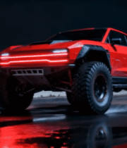 夜晚红色越野汽车城市道路画面6295#横屏 