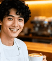 咖啡馆内男店员手持咖啡5886#横屏 