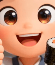 卡通人物手持寿司点赞954#横屏 