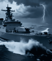 军舰在海上遇雷电天气260#横屏 