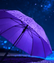 夜空下紫色雨伞与粒子效果素材888#横屏 