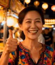 夜市中女人竖拇指点赞11017#横屏 