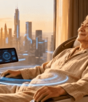 居家老人坐按摩椅享受时光877#横屏 