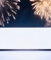 夜空下的烟花与白色大屏1837#横屏 