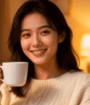 	 居家女性手持杯子竖大拇指4042#横屏 