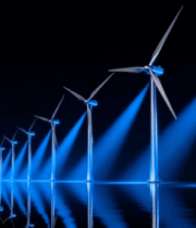 夜间灯光下的风力发电机阵列3998#横屏 