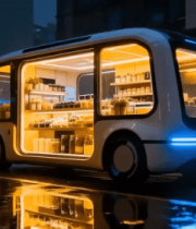 夜间街道上的智能售卖车1882#横屏 