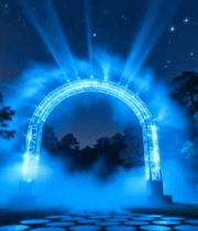 夜间树林中发光拱门灯光场景14060#横屏 