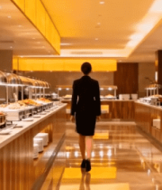 酒店内女士走过自助餐台11742#横屏 