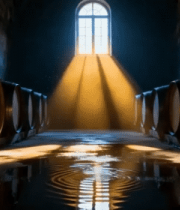 酒窖内排列整齐的橡木酒桶5214#横屏 