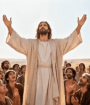 耶稣形象人物对众人张开双臂5877#横屏 