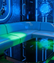 	 酒吧内霓虹灯光装饰的沙发桌椅11247#横屏 