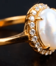 金珍珠钻石戒指特写13764#横屏 