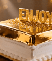 金色装饰生日蛋糕特写3095#横屏 