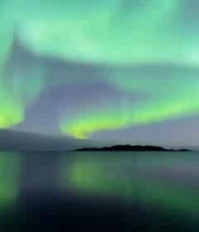 北极夜空下的极光景观4394#横