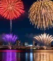 城市夜空绽放的绚烂烟花4077#横