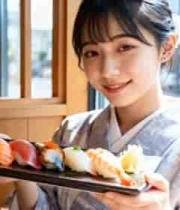 穿和服女孩端寿司素材2407#横