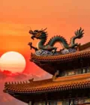 古建筑上的龙饰与落日景观1616#横屏 