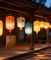 古建长廊悬挂多彩灯笼1879#横屏 