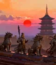 古建筑屋顶神兽及夕阳景观1864#横屏 