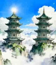 古风山水间的楼阁景观4683#横屏 