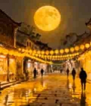 古街月夜行人与灯笼景象(1)5073#横屏 