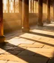 古建筑走廊阳光洒落景象2588#横屏 