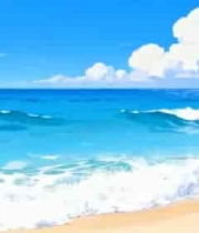 海边动漫风格海浪沙滩画面1617#横屏 