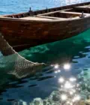 海边停泊的木质渔船4009#横屏 