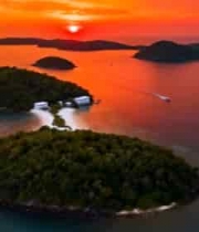 海岛日落全景航拍素材3685#横屏 