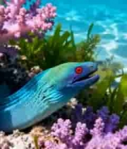 海底海鳗鱼与珊瑚特写1749#横屏 