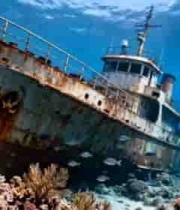 海底沉船与珊瑚鱼群景象4123#横屏 