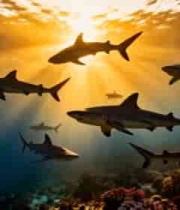 海底鲨鱼群游动素材1038#横屏 
