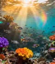 海底五彩珊瑚与游动鱼群4542#横屏 