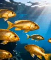 海底游动的金色鱼群4776#横屏 