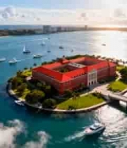 海上岛屿及帆船航拍全景3497#横屏 