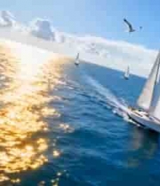 海上航行的帆船与飞翔海鸥5337#横屏 