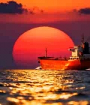 海上轮船日落全景3686#横屏 
