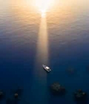 海上日出小船全景3880#横屏 