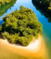 河流中的绿树小岛俯瞰画面4584#横屏 