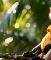 母猴与小猴在枝头相依画面4081#横屏 