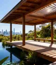 木质凉亭旁的泳池景观2391#横屏 