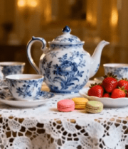 青花瓷茶具与水果点心静物10008#横屏 