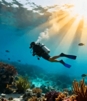 潜水员海底畅游珊瑚礁4634#横屏 