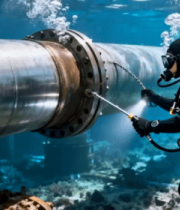 潜水员水下检查金属管道5873#横屏 