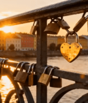 桥上夕阳下的爱情同心锁(1)7055#横屏 