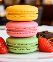 盘子上的马卡龙与草莓甜点4437#横屏 