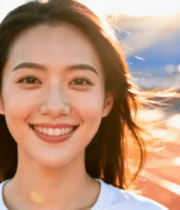 跑道旁微笑的年轻女性3270#横屏 