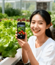 女子温室大棚内用手机拍照12963#横屏 